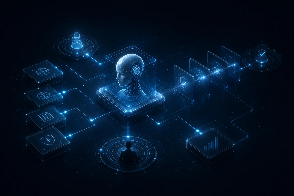 Visualisierung eines KI-Agenten mit Controls, Workflows und menschlichen Kontrollpunkten
